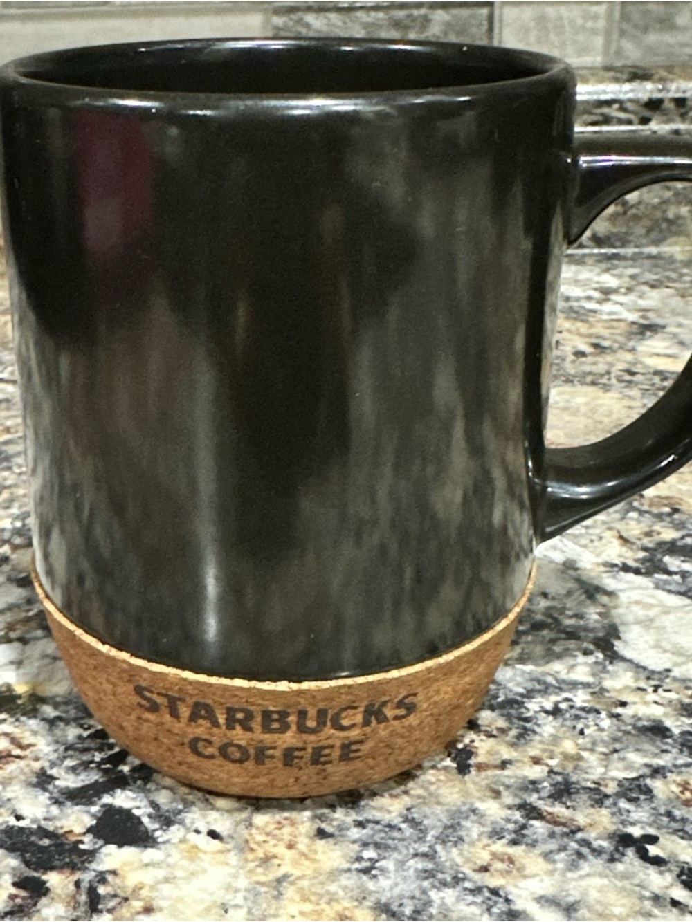 Starbucks Coffee Mug Cup Cork Bottom 2009 Large Black Brown Ceramic